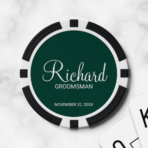Emerald Modern Script Personalised Groomsman Poker Chips