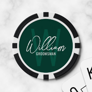 Emerald Modern Script Personalised Groomsmen Poker Chips