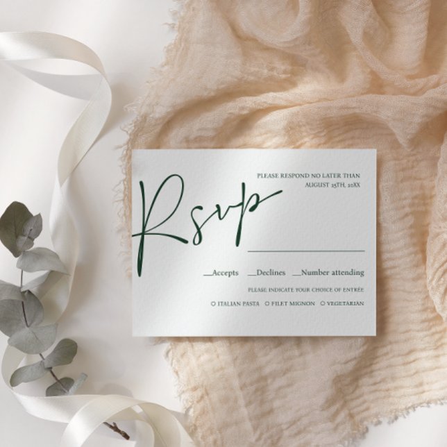 Emerald Modern Script WEDDING RSVP MEAL CHOICE Card (Creator Uploaded)