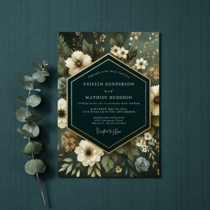 Emerald Moody Floral Elegance Wedding Invitation