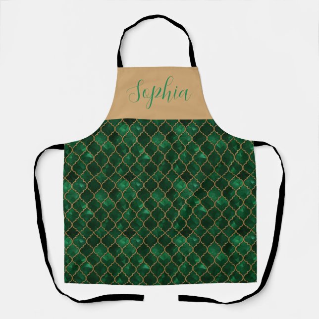 Emerald Moroccan Pattern – Luxury Style Apron (Front)