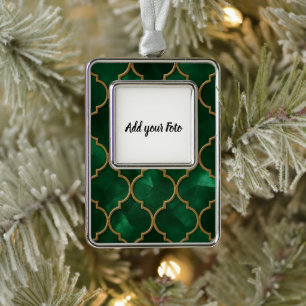 Emerald Moroccan Pattern – Luxury Style Silver Plated Framed Ornament