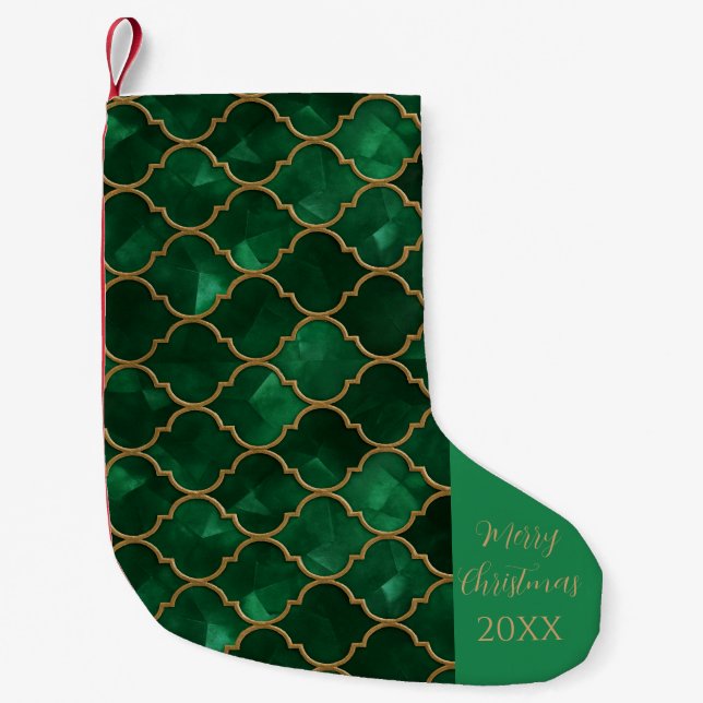 Emerald Moroccan Pattern – Luxury Style Small Christmas Stocking (Front)