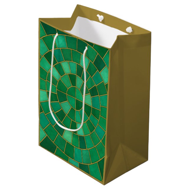 Emerald Mosaic Circle Pattern Art Medium Gift Bag (Front Angled)