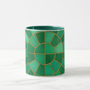 Emerald Mosaic Circle Pattern Art Mug