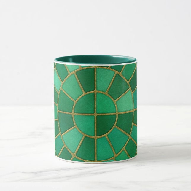 Emerald Mosaic Circle Pattern Art Mug (Center)