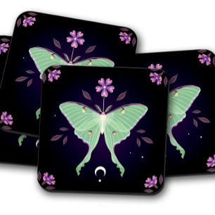 Emerald Moth & Floral   Enchanted Nature Coasters
