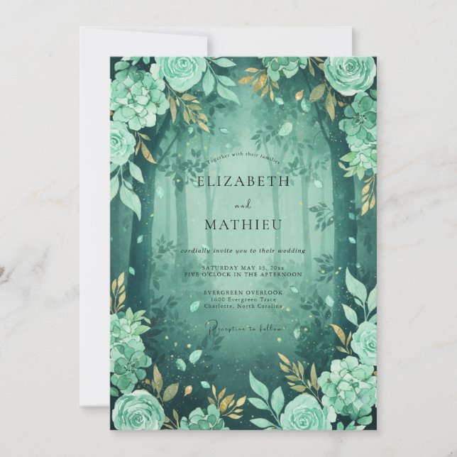 Emerald Mystical Woodland Wedding Invitation (Front)