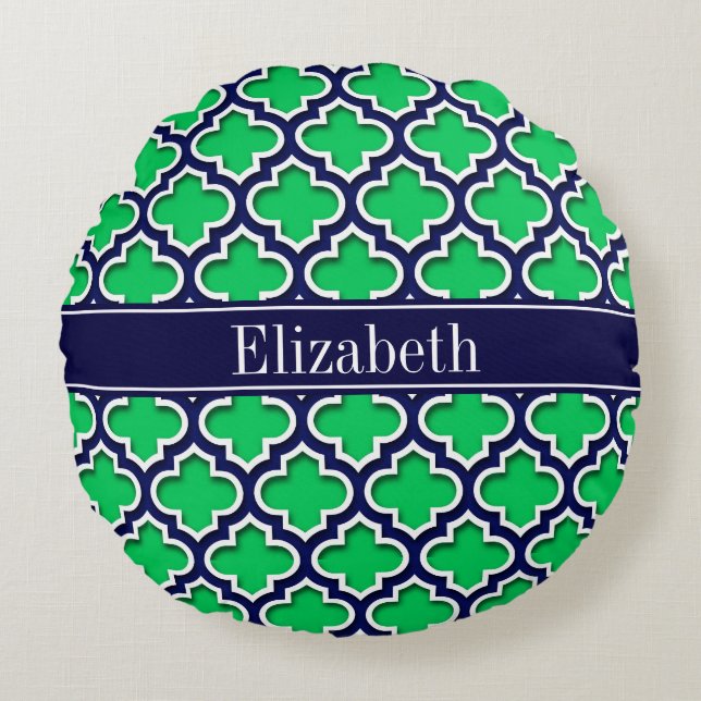 Emerald Navy Moroccan #5DS Navy Name Monogram Round Cushion (Front)