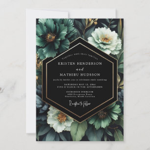 Emerald Nocturne Flora Wedding Invitation