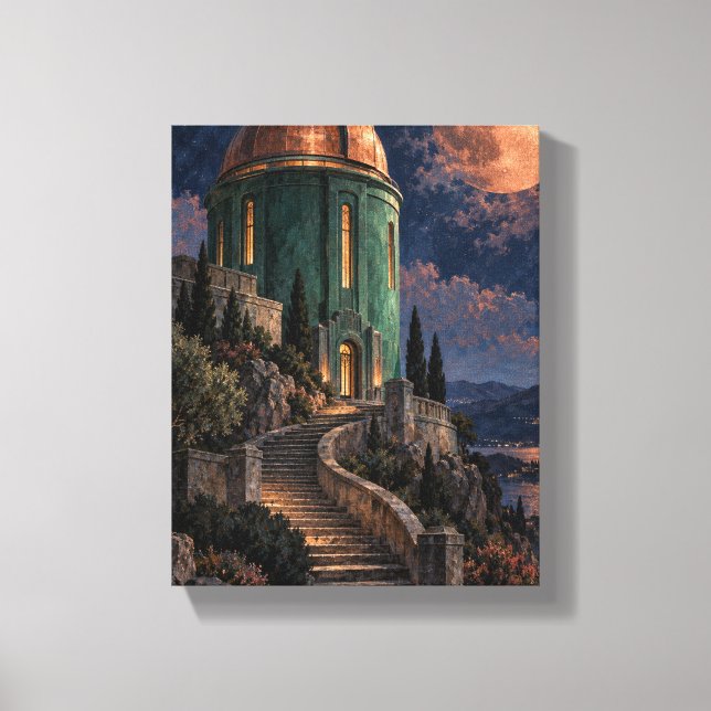 Emerald Observatory beneath a Copper Moon Canvas Print (Front)