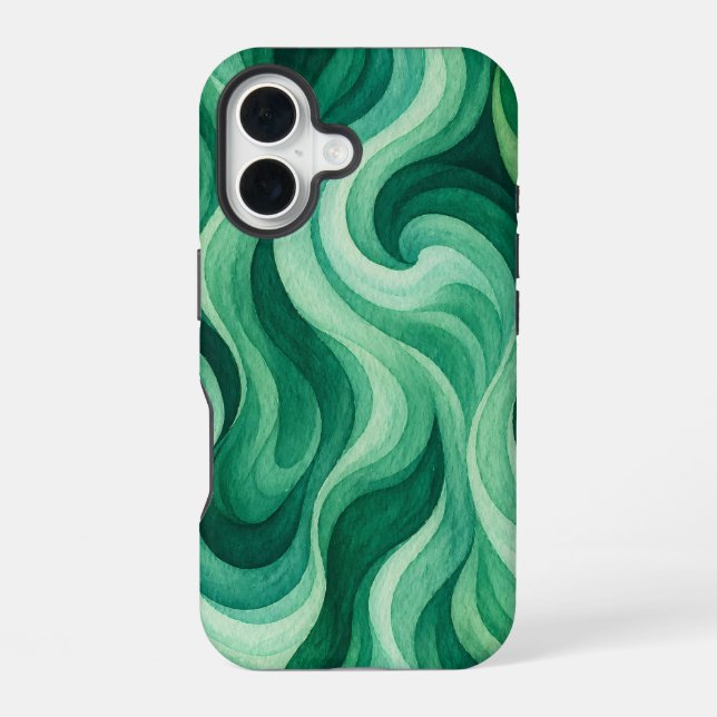 Emerald Ocean Swirl Abstract Wave Pattern iPhone 16 Case (Back)