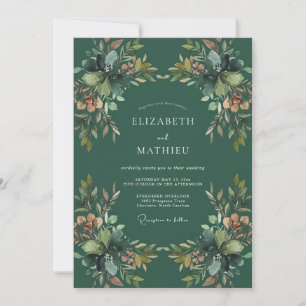 Emerald Ochre Foliage Eucalyptus Wedding Invitation