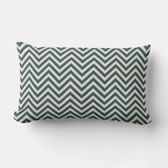 Emerald Off-White Chevron Geometric Pattern Lumbar Cushion (Front)