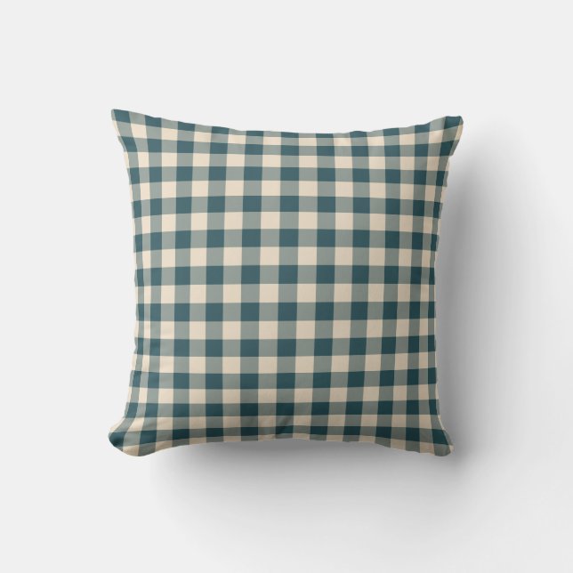 Emerald Off-White Gingham Pattern Cushion (Front)