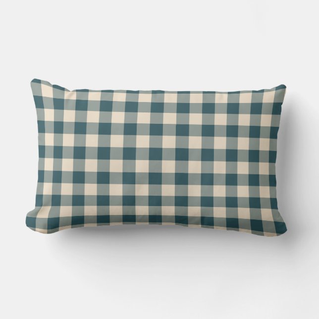 Emerald Off-White Gingham Pattern Lumbar Cushion (Front)