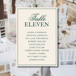 Emerald Old Money Formal Wedding Seating Chart Table Number