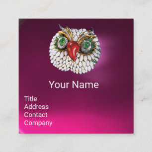 EMERALD OPALE WHITE PEARL JEWEL OWL Pink Fuchsia Square Business Card