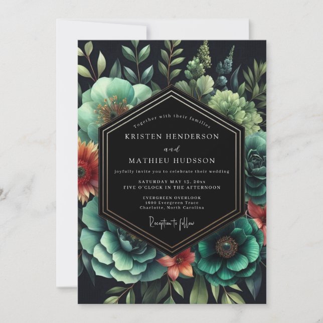 Emerald Orange Nocturne Wedding Invitation (Front)