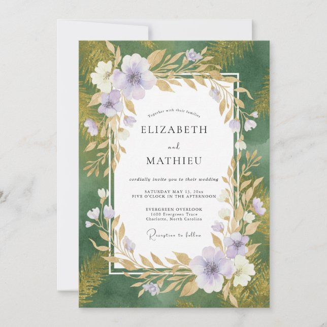 Emerald Orchid Leaf Wedding Invitation (Front)