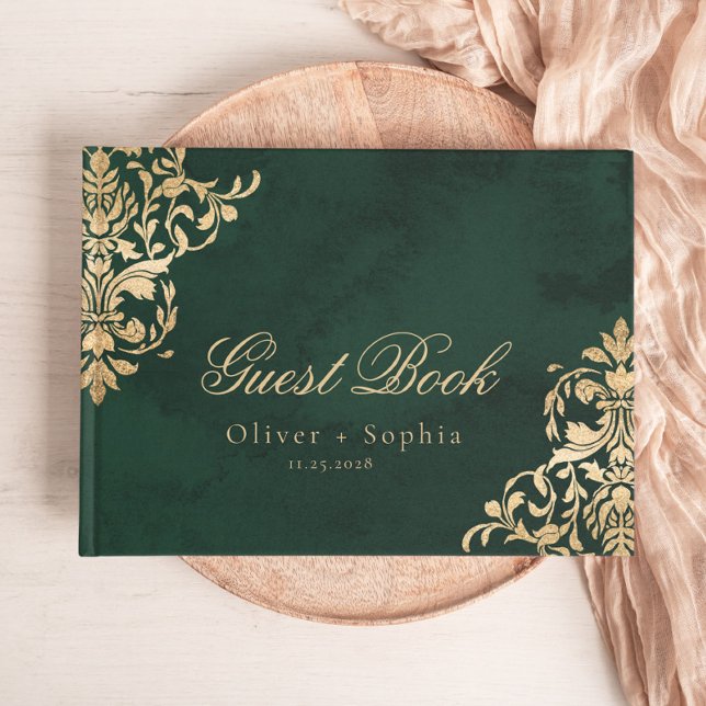 Emerald Ornate Victorian Green and Gold Wedding Guest Book (Creator Uploaded)