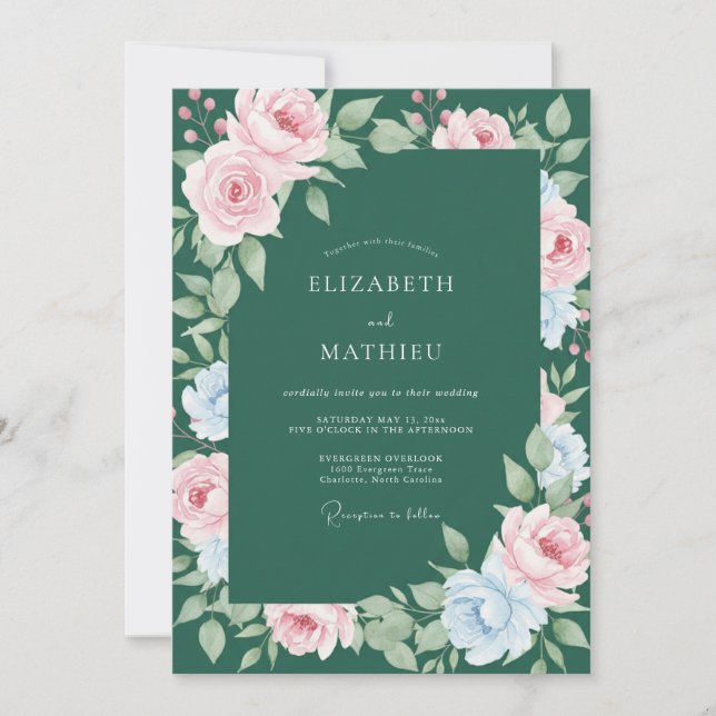 Emerald Pastel Ranunculus Eucalyptus Wedding Invitation (Front)