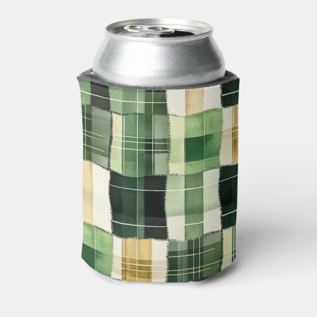 Emerald Patchwork Plaid Can Cooler (Can Back)