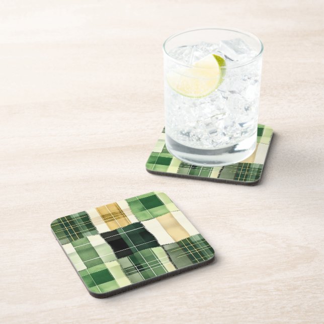 Emerald Patchwork Plaid Coaster (Right Side)