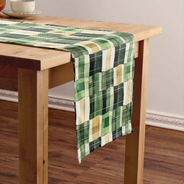 Emerald Patchwork Plaid Short Table Runner (In Situ)