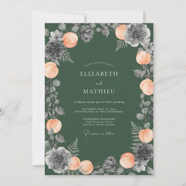 Emerald Peach Floral Wedding Invitation (Front)