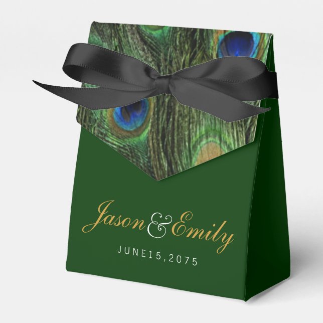 Emerald Peacock Wedding Favour Box (Front Side)