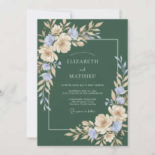 Emerald Periwinkle Watercolor Wedding Invitation