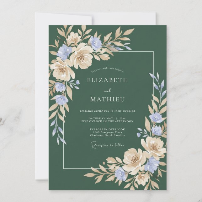 Emerald Periwinkle Watercolor Wedding Invitation (Front)