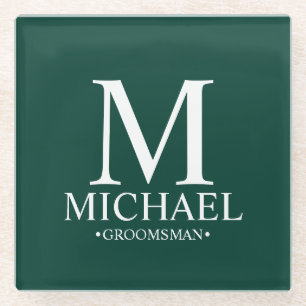 Emerald Personalised Monogram and Name Groomsman Glass Coaster