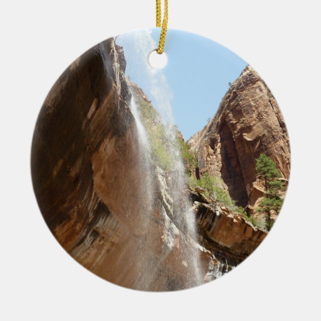Emerald Pool Falls II from Zion National Park Ceramic Tree Decoration (Front)