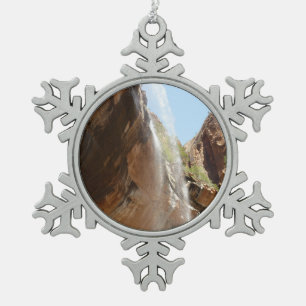 Emerald Pool Falls II from Zion National Park Snowflake Pewter Christmas Ornament