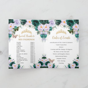 Emerald Purple Floral Quinceañera Order of Events Program