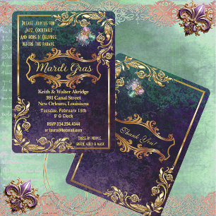 Emerald Purple Golden Mardi Gras Masquerade Party  Invitation