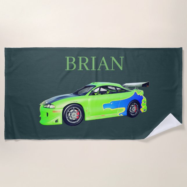 Emerald Roadrunner of the Verdant Horizon Beach Towel (Front)