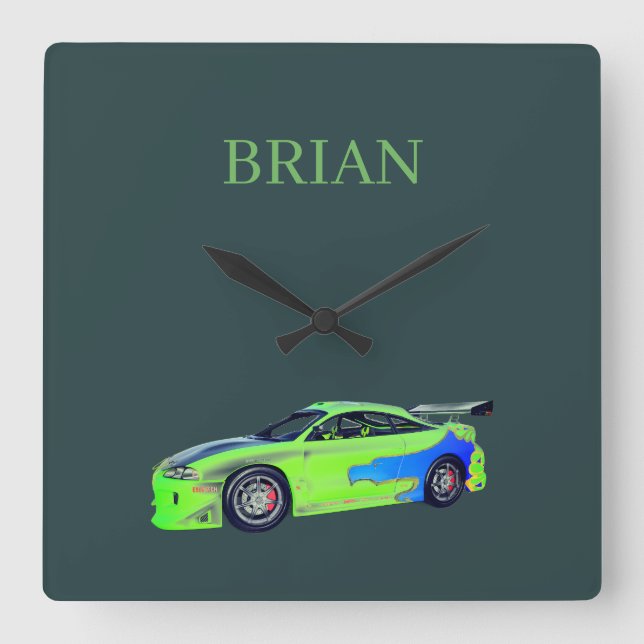 Emerald Roadrunner of the Verdant Horizon Square Wall Clock (Front)