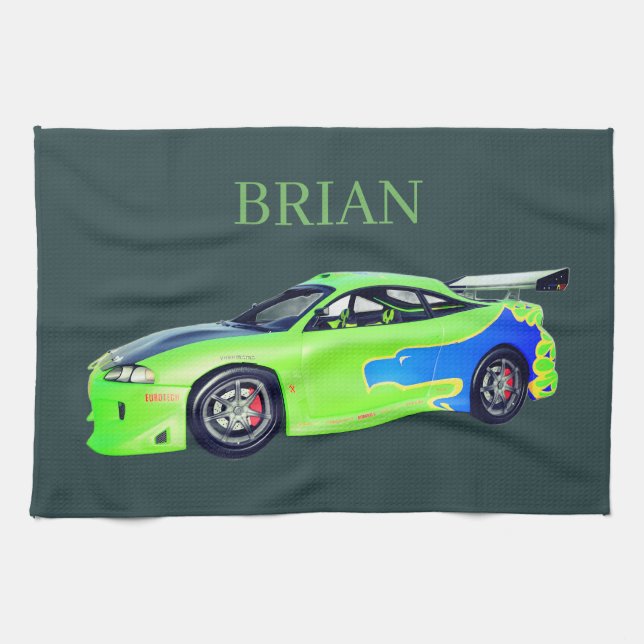 Emerald Roadrunner of the Verdant Horizon Tea Towel (Horizontal)