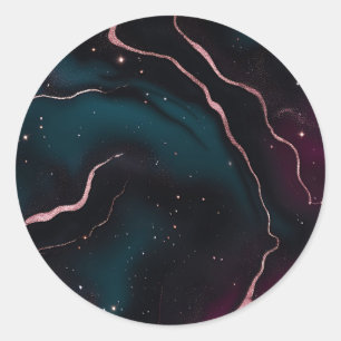 Emerald Rose Gold Galaxy Marble Pattern Classic Round Sticker