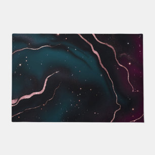 Emerald Rose Gold Galaxy Marble Pattern Doormat