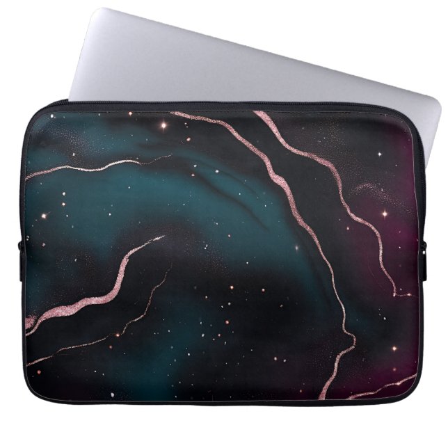 Emerald Rose Gold Galaxy Marble Pattern Laptop Sleeve (Front)
