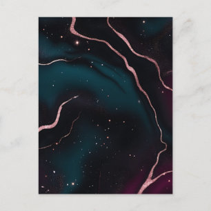 Emerald Rose Gold Galaxy Marble Pattern Postcard
