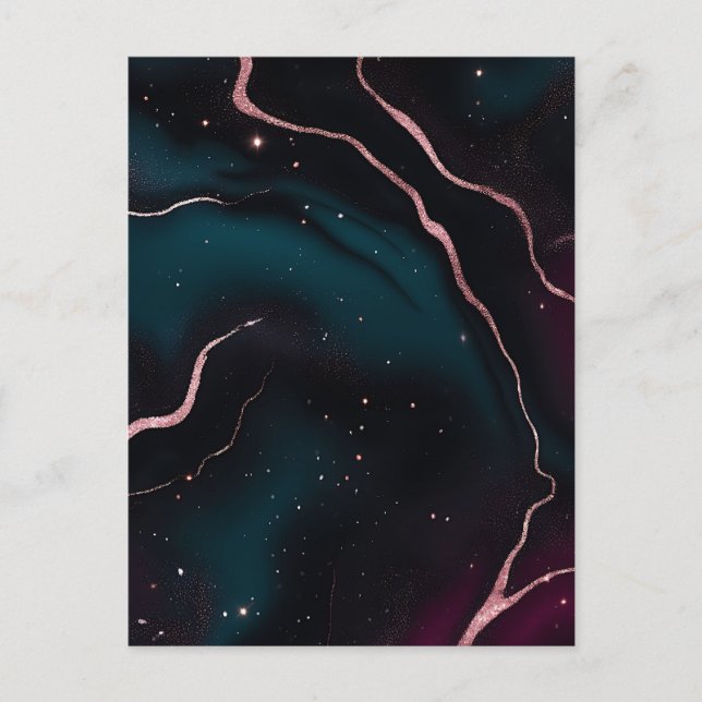 Emerald Rose Gold Galaxy Marble Pattern Postcard (Front)