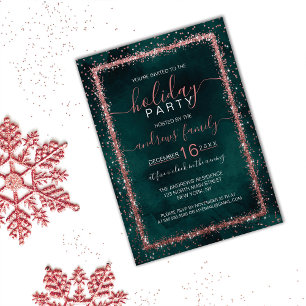Emerald Rose Gold Sprinkled Confetti Holiday Invitation