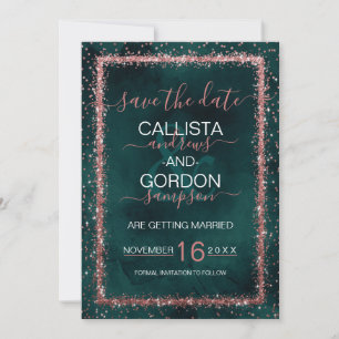 Emerald Rose Gold Sprinkled Confetti Wedding Save The Date