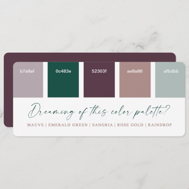 Emerald & Rose Gold Wedding Colour Palette Card (Front/Back)