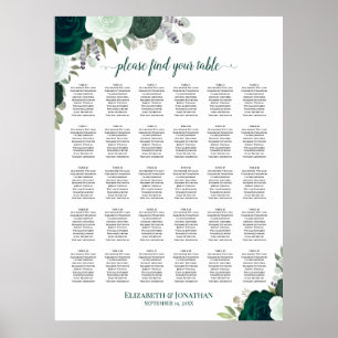 Emerald Roses Chic 30 Table Wedding Seating Chart